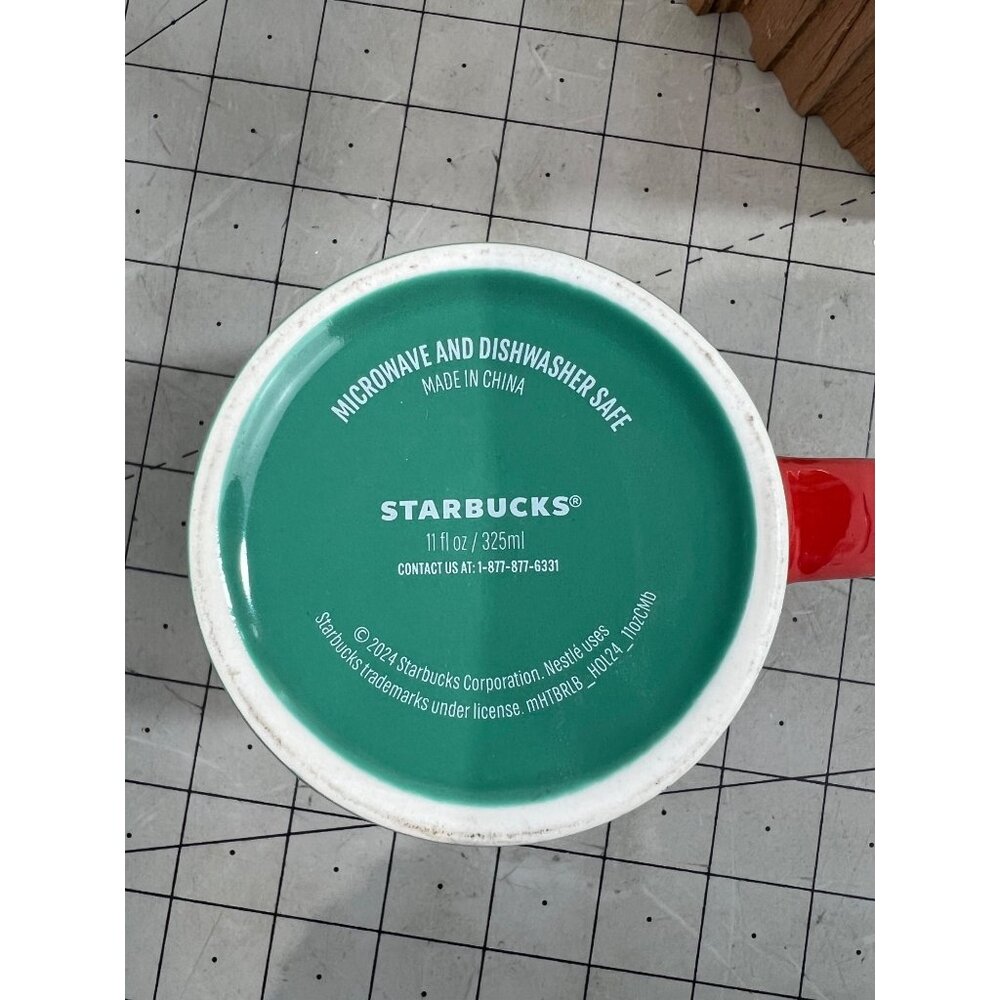 Starbucks Christmas 2024 Green Marbled Coffee Mug 11 Oz Red Handle ~~minty~~ - Picture 3 of 6